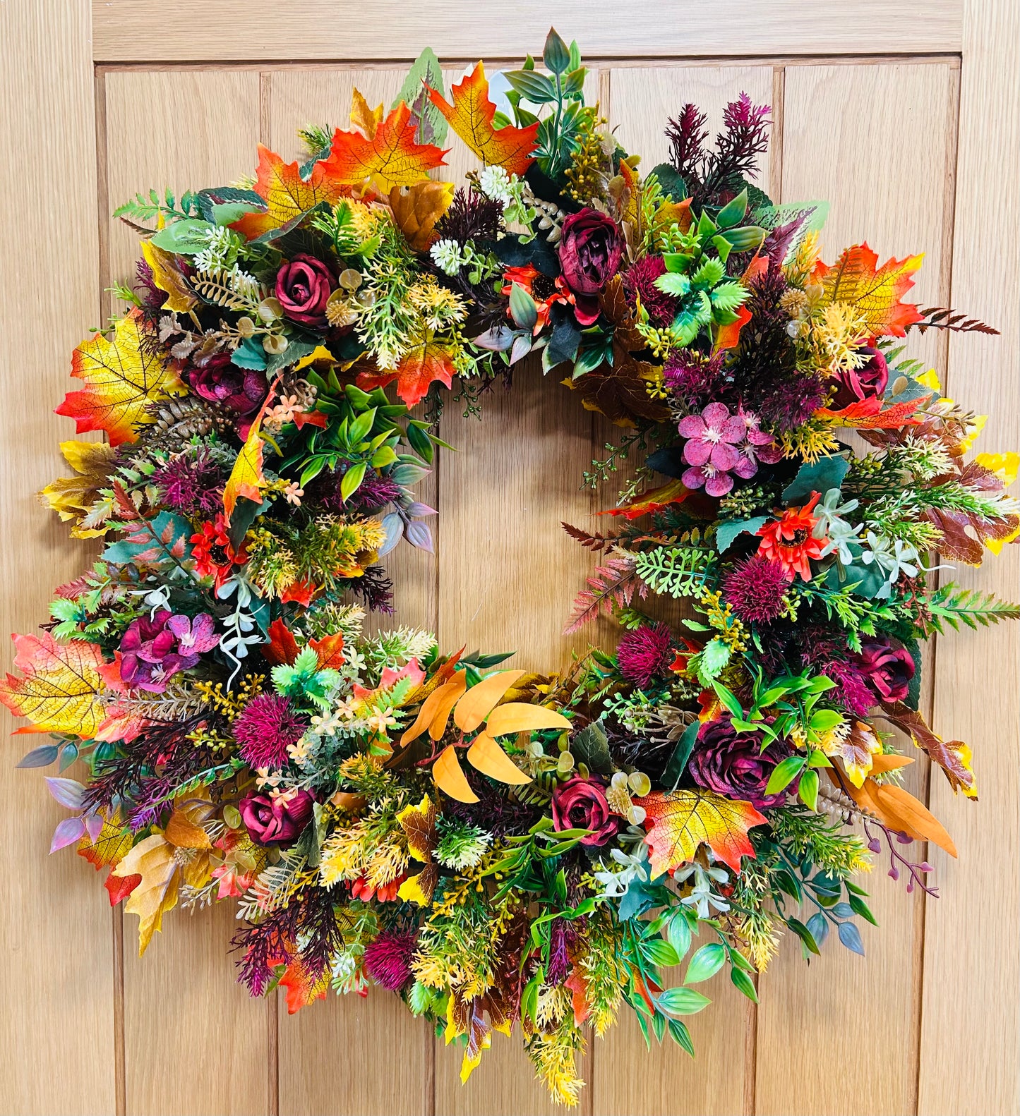 🍂 60cm Lush Autumn Wreath – Rustic Fall Door Decoration