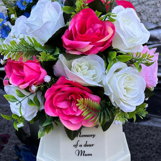 Weighted Grave Pot – “In Memory of a Dear Mum” – Artificial Floral Tribute