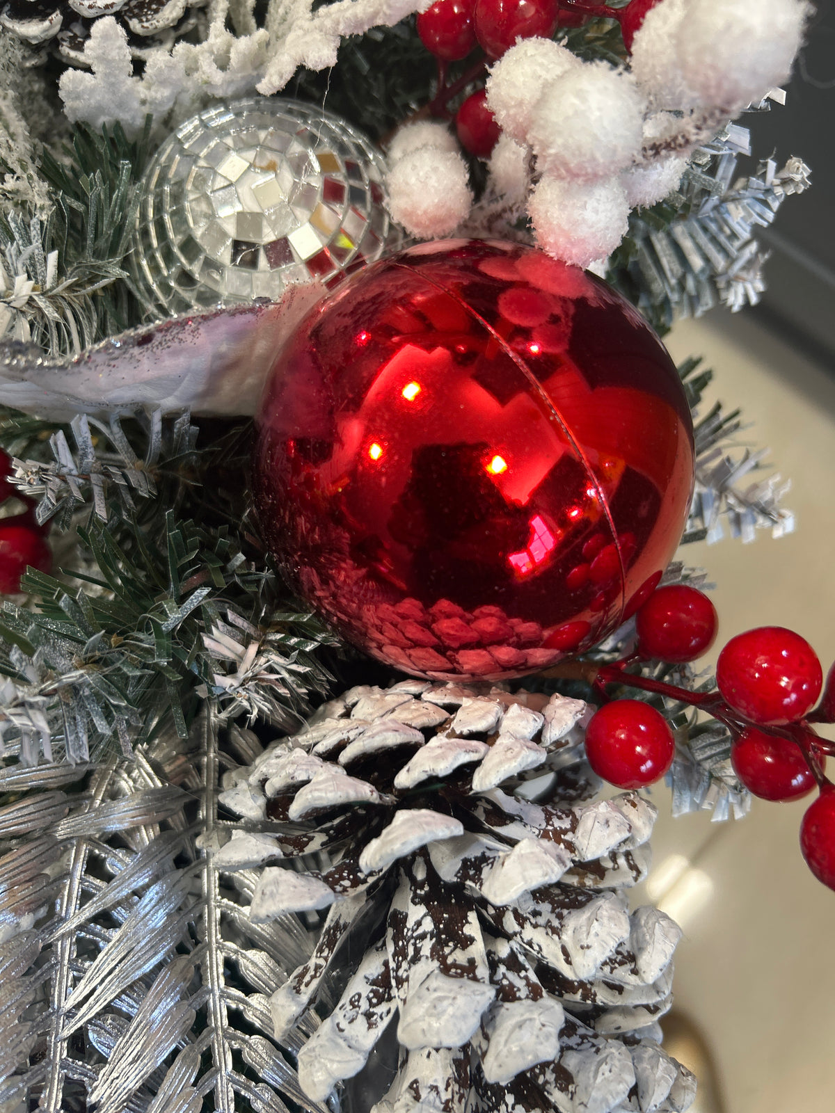 Red, silver and white Christmas wreath 60cm