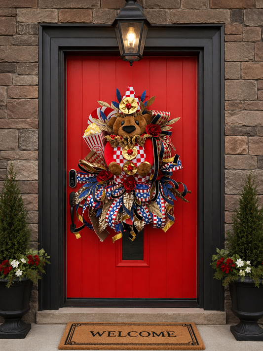Circus bear wreath. Handmade attachment