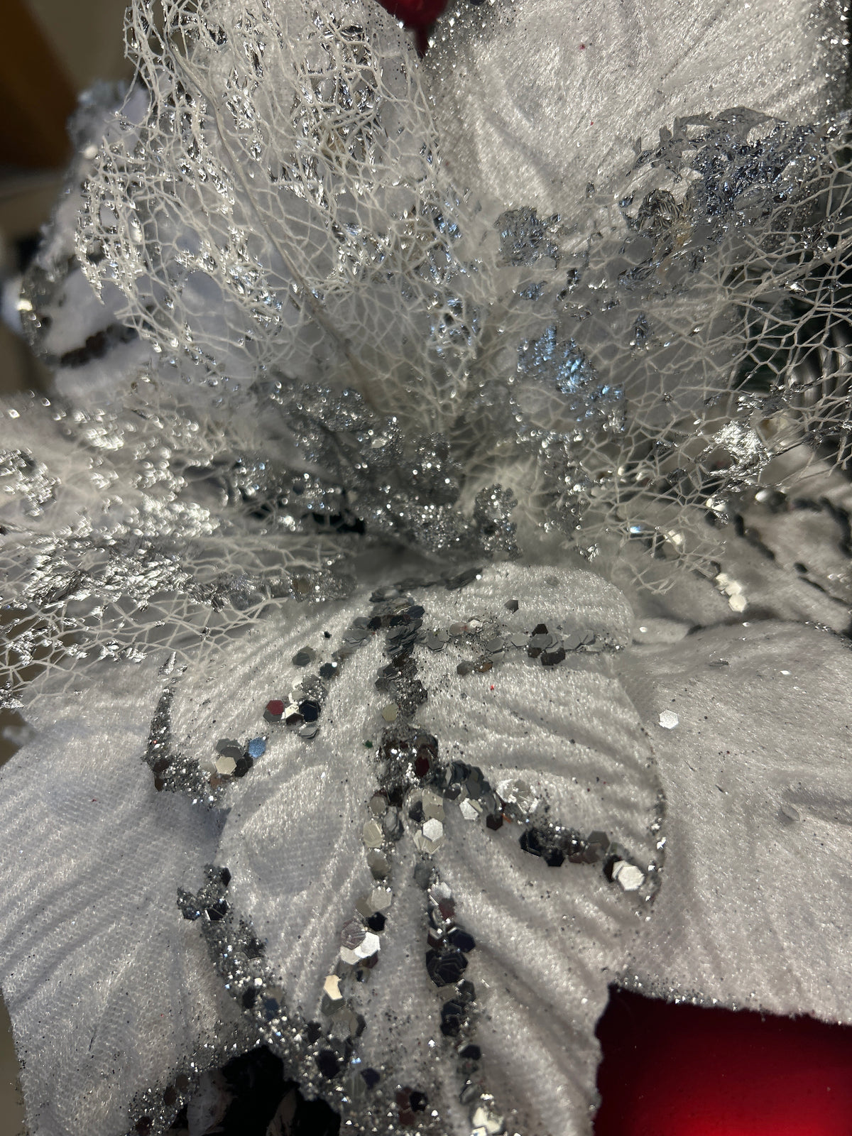 Red, silver and white Christmas wreath 60cm