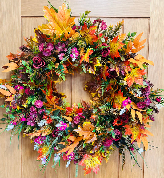 🍁 60cm Handmade Autumn Wreath – Fall Door Decor