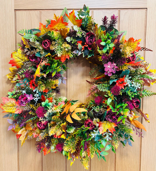 🍂 60cm Lush Autumn Wreath – Rustic Fall Door Decoration