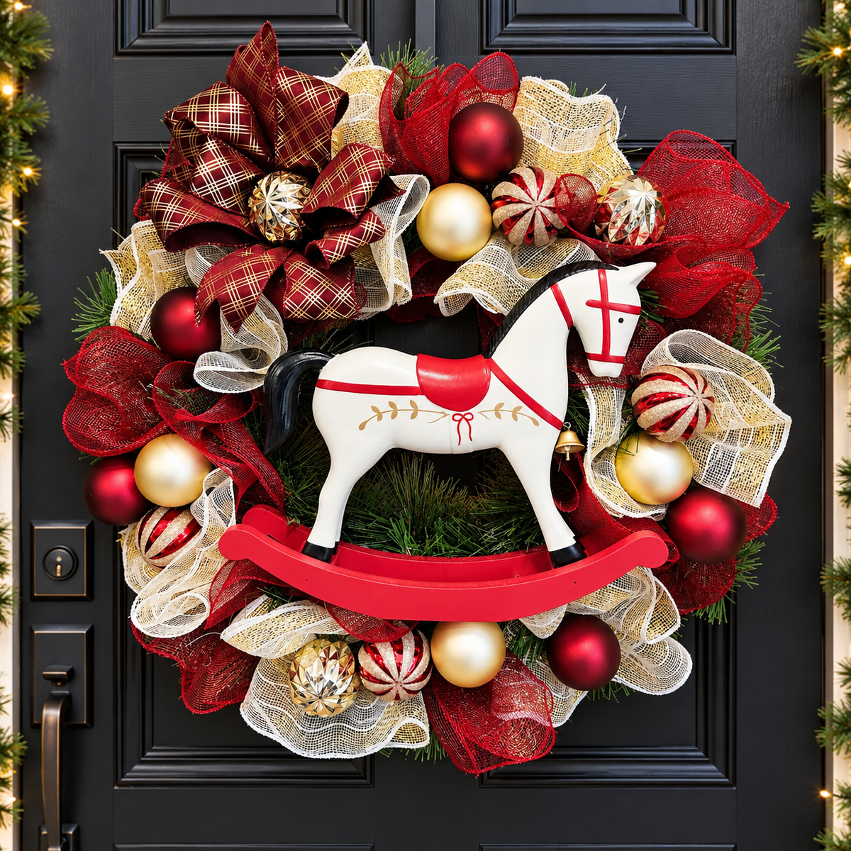 Christmas rocking horse wreath