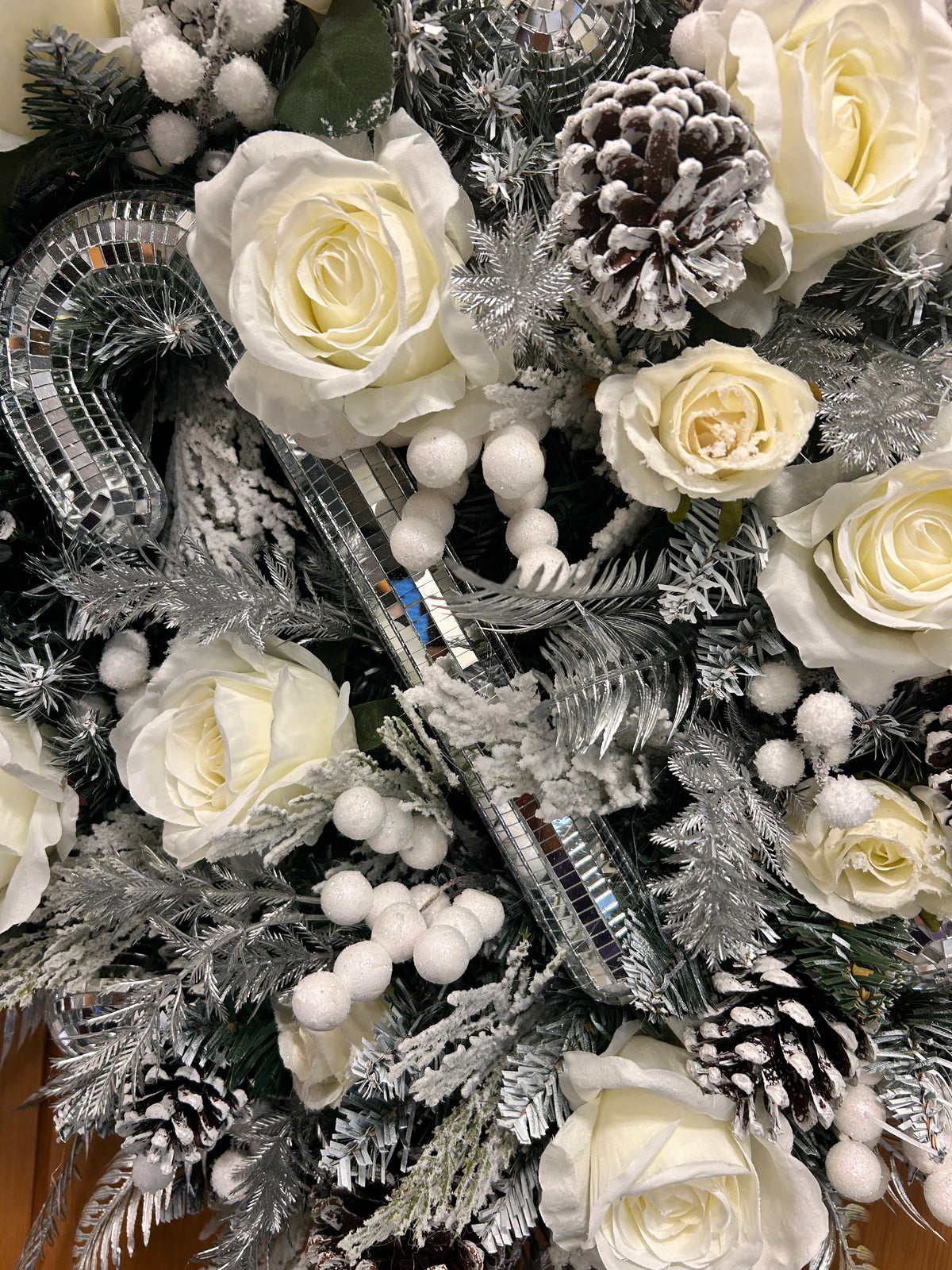 Silver & White Christmas Rose Wreath