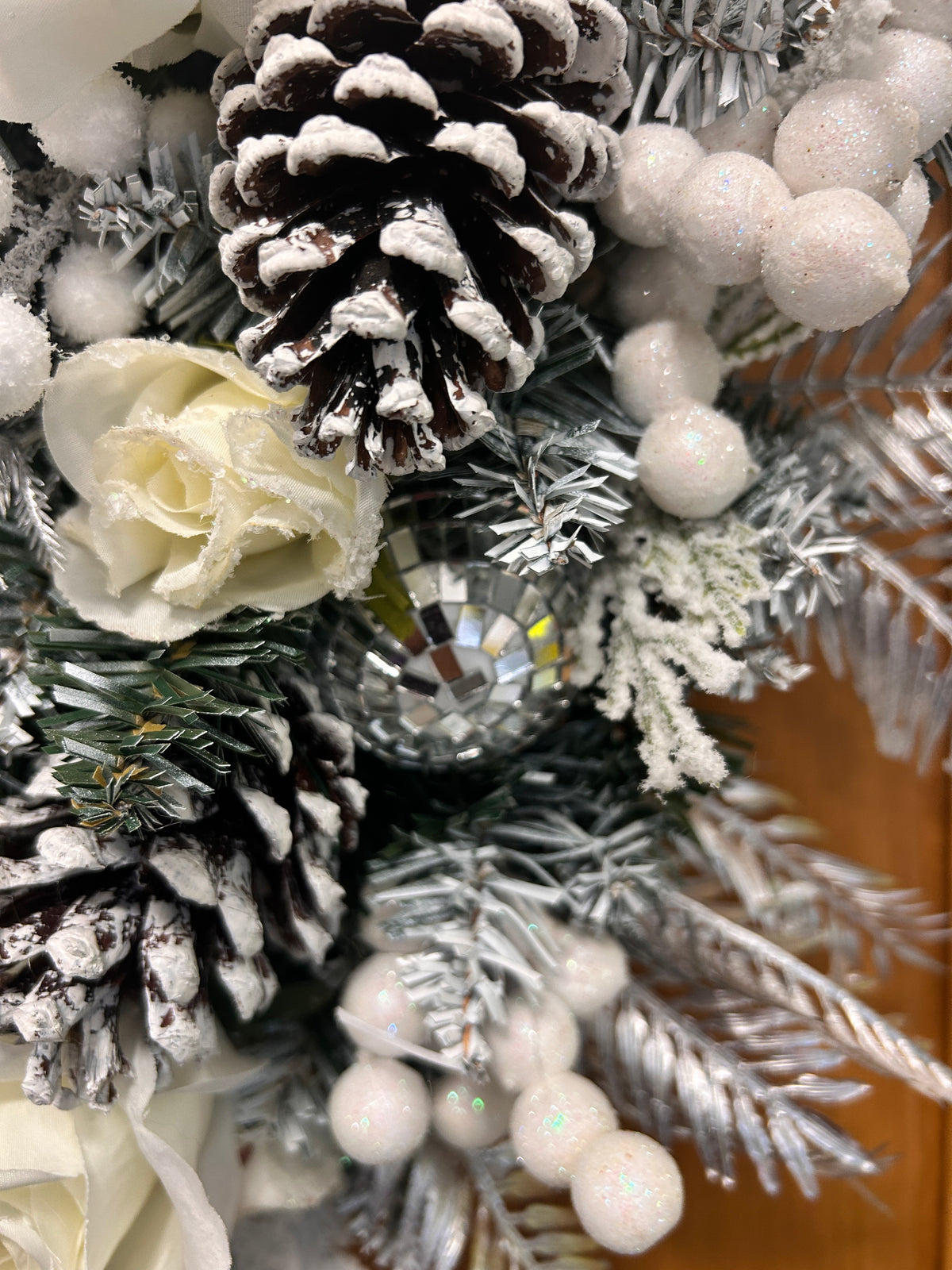 Silver & White Christmas Rose Wreath