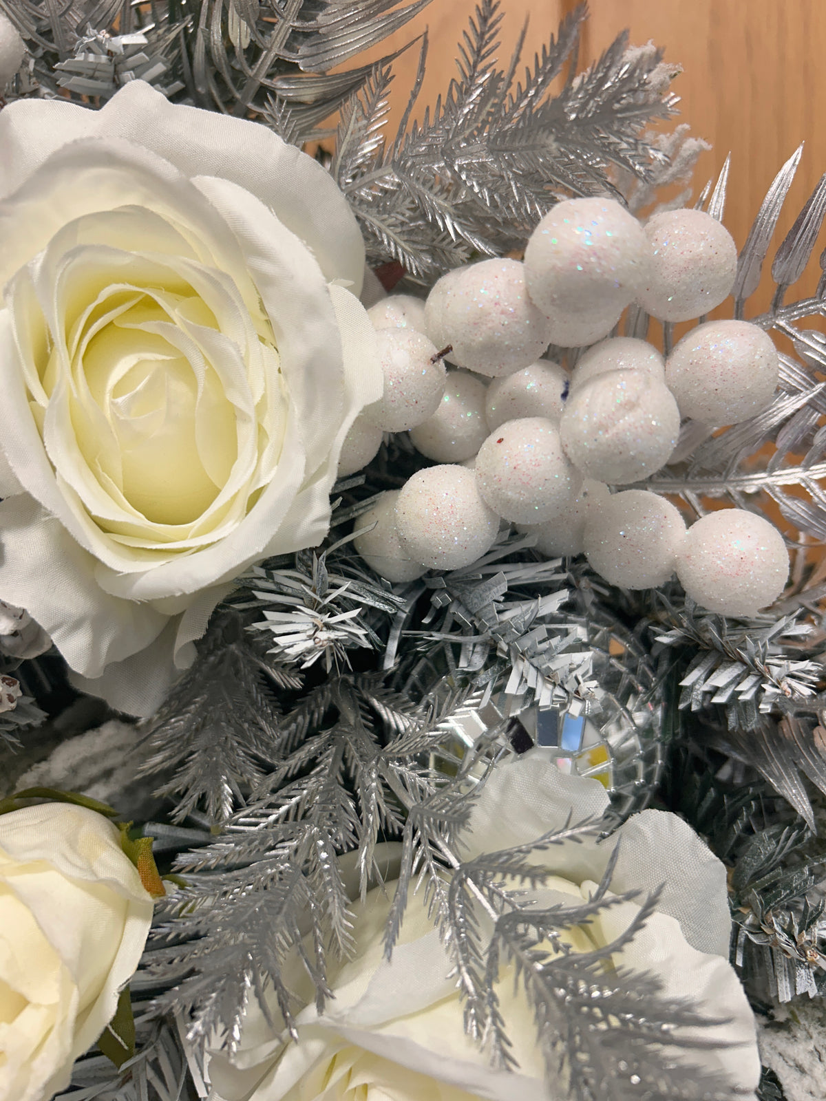 Silver & White Christmas Rose Wreath