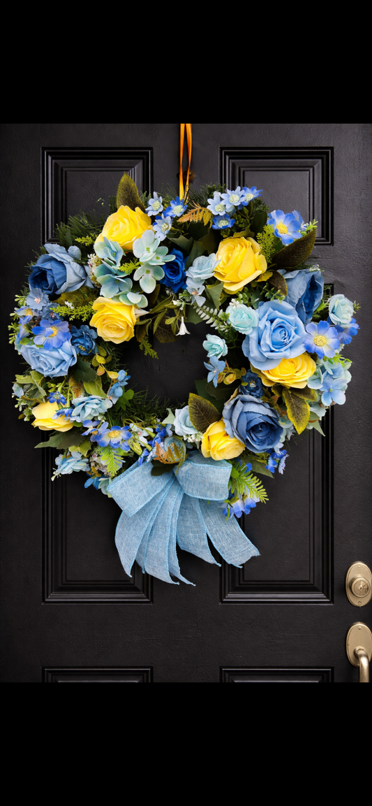Blue and yellow wreath 45cm
