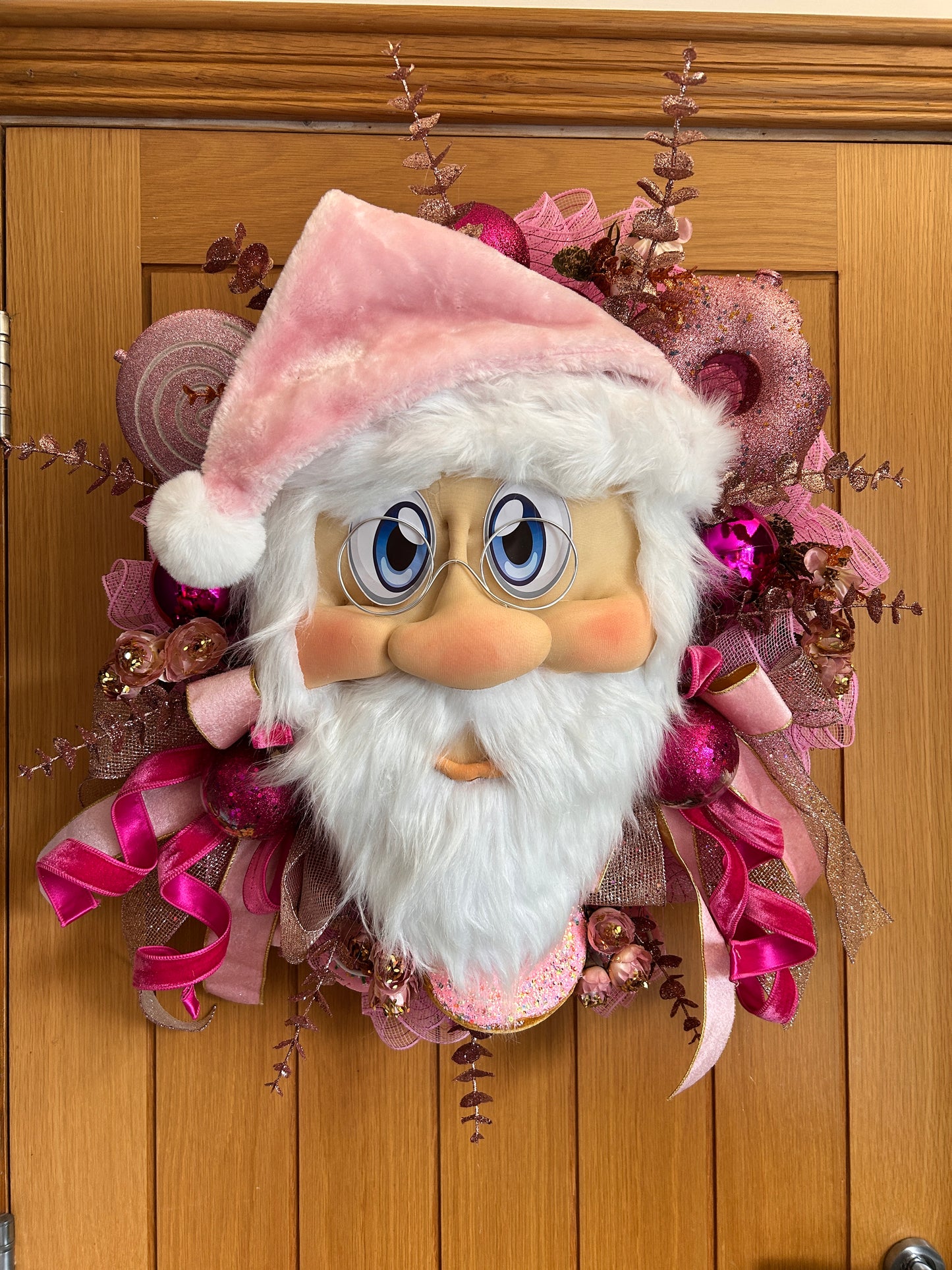 Pink Santa wreath. Handmade attachment