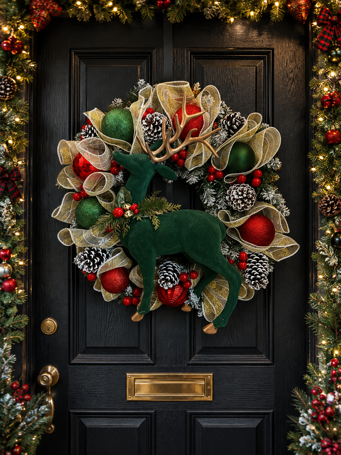 Green stag wreath 60cm