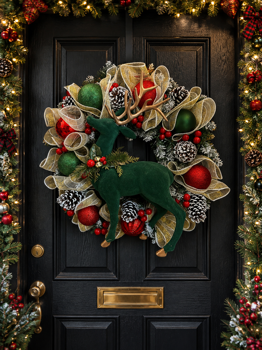 Green stag wreath 60cm