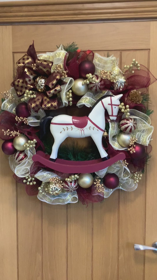 Christmas rocking horse wreath